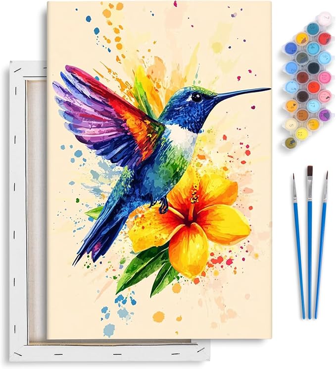Framed Paint by Numbers Kit for Adults Beginner & Kids Ages 8-12, Hummingbird by Yezavesu
