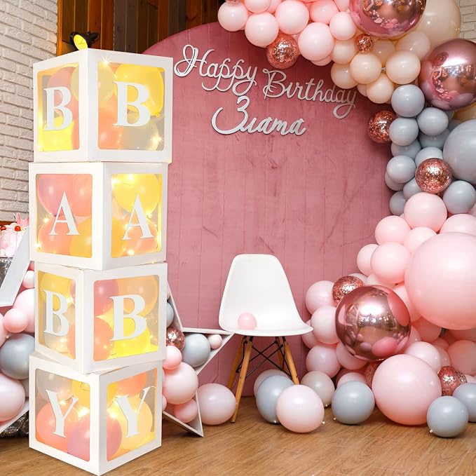 Sratte Balloon Box with Letters and Numbers Clear Blocks Boxes with LED Lights - Image 4