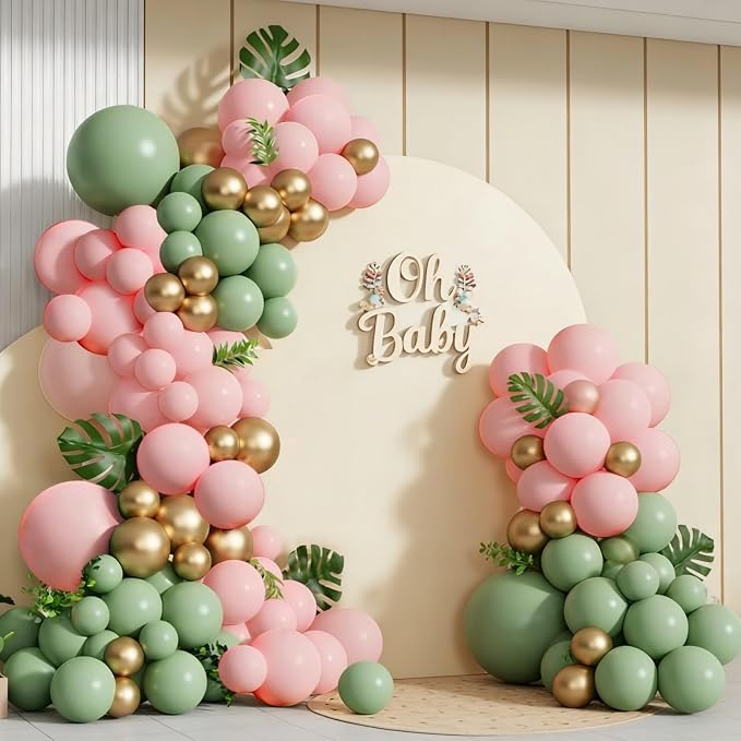 Spring Balloon Garland Arch Kit 160Pcs Sage Green Pink and Gold Latex Balloons - Image 4