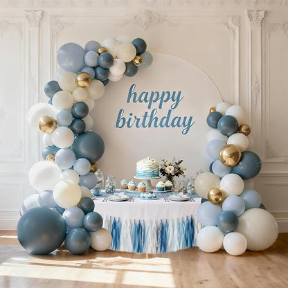 Dusty Blue White Gold Balloon Arch Kit, Light Baby Blue Sand White, Party | - Image 7