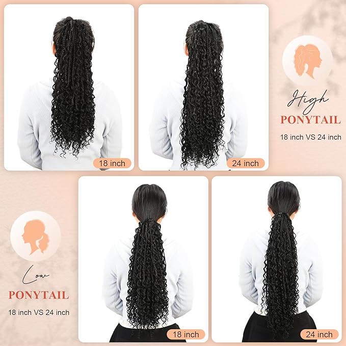 Drawstring Ponytail for Women Boho Box Braids with Long Wavy Hair Ponytail Extension Synthetic Hair Extensions Ponytail for Daily Use (BUG#, 18 Inch)