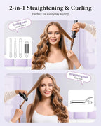 5 in 1 Curling Iron, Curling Wand Set with Thermal Brush, Flat Iron Hair Straightener, 3 Ceramic Irons (0.35"-1"), 13 Adjustable Temps, Hair Curler Waver with Heat Resistant Mat, Glove, Clip