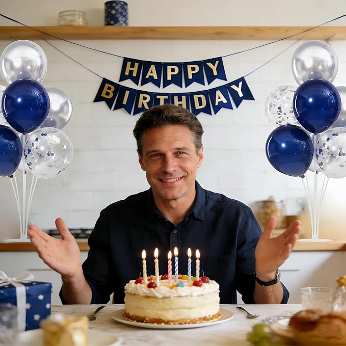 4 Sets Navy Blue Silver Balloons Stand Kit - Image 5