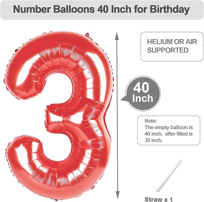 Numbers 12 Balloon 40Inch Red Balloons - Image 5