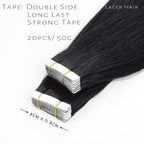 Lacer Tape in Hair Extensions Human Hair 20 Inch Double Sided Skin Weft Hair Extensions Tape in 20Pcs 50Gram Seamless Color 1 Jet Black