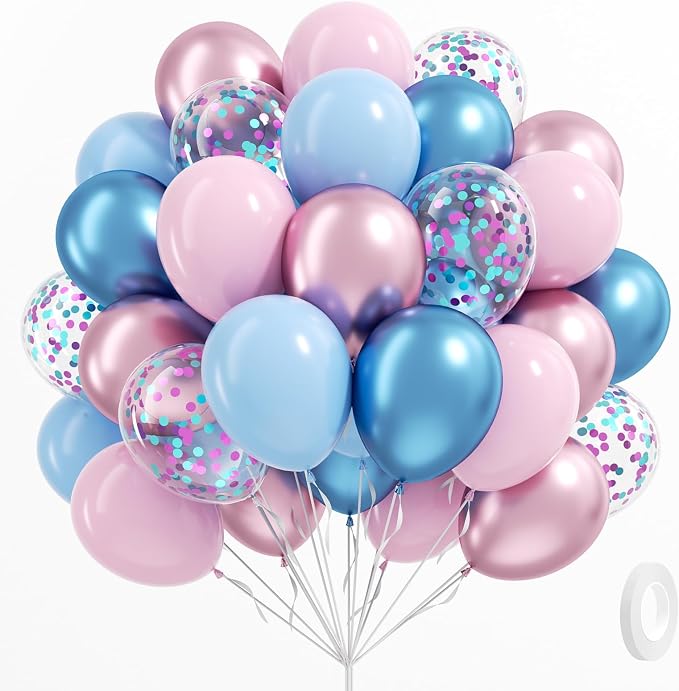 61pcs Pink and Blue Balloons, 12 Inch Macaron and Metallic Blue Pink Latex by BAUANOOY
