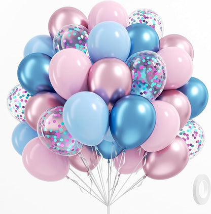 61pcs Pink and Blue Balloons, 12 Inch Macaron and Metallic Blue Pink Latex by BAUANOOY
