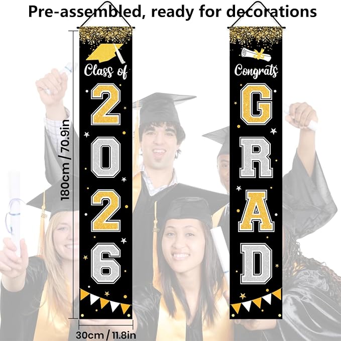 Graduation Decorations 2026 GRAD Banner Black Porch Door Sign Welcome Banner - Image 4