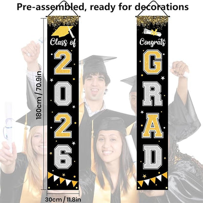 Graduation Decorations 2026 GRAD Banner Black Porch Door Sign Welcome Banner - Image 4