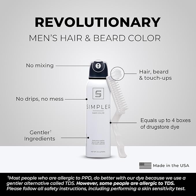 Simpler Men's Hair Color Kit - Full Gray Coverage - Natural Black & Beard Dye - Easy Application for 100% Gray Hair - Natural Black