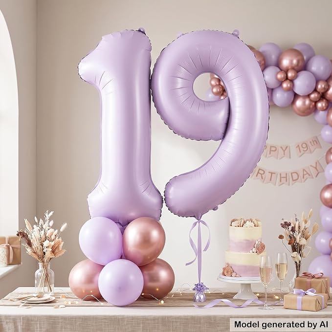 40 Inch Lavender Foil Number 19 Balloon - Image 3