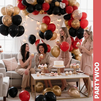 PartyWoo Red Black and Gold Balloon Arch Kit 142pcs Black Red Gold Balloons | - Image 4