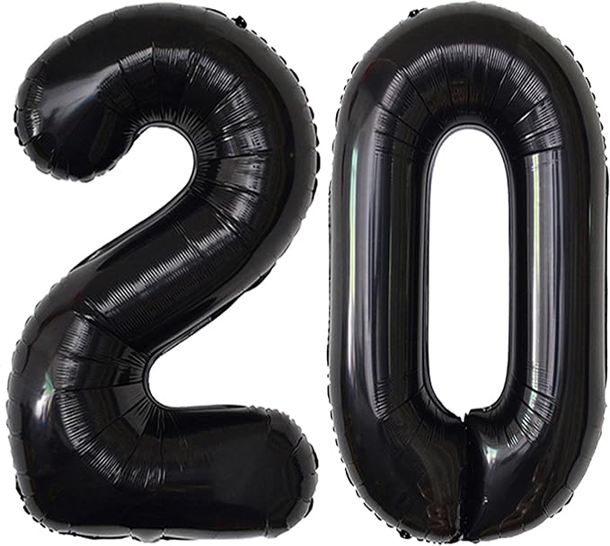 Jonhamwelbor 20 Number Balloons Black Big Giant Jumbo Big Large 20 Foil Mylar by Jonhamwelbor