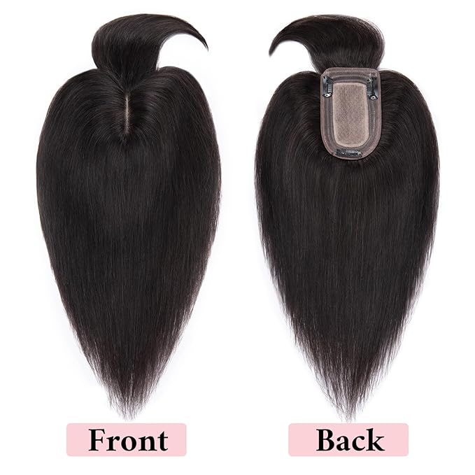 SEGO 100% Real Human Hair Toppers with Bangs,Silk Base 150% Density Clip in Topper Top 2.7”x5.1” Hair Pieces for Women with Thinning Hair/Hair Loss Cover Gray Hair