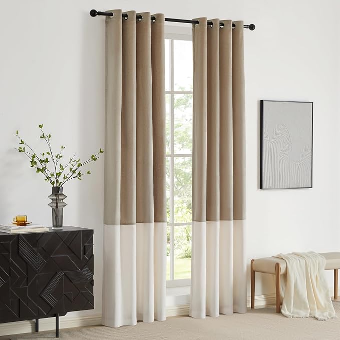 BULBUL Luxury Two Tone Velvet Curtains 120 inch- Cream Ivory Champagne | Modern - Image 6