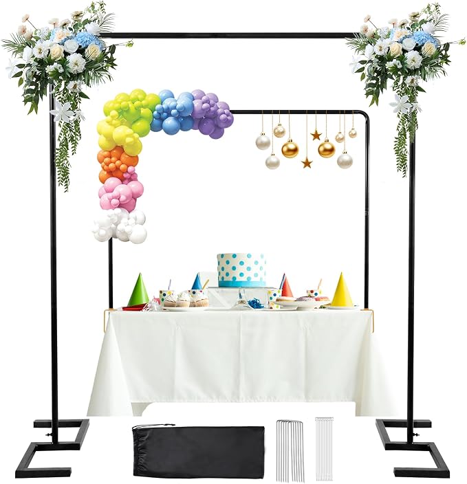 8.2FT x 8FT Square Backdrop Stand Heavy Duty Black Wedding Arch by ParseBio