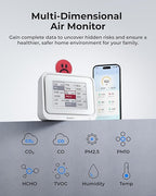 Air Quality Monitor Indoor, Portable Tester for CO2, CO, PM2.5, PM10, HCHO, TVOC, Temp & Humi, E-Ink Display with 3-Color Emoji Indicators, WiFi App Control, Air Quality Meter for Home/Office