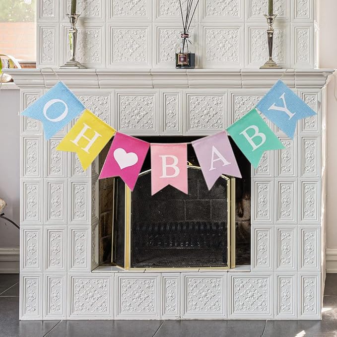 Oh Baby Banner & Decor Set for Baby Shower, Pre-strung Pastel Oh Baby Sign for - Image 5