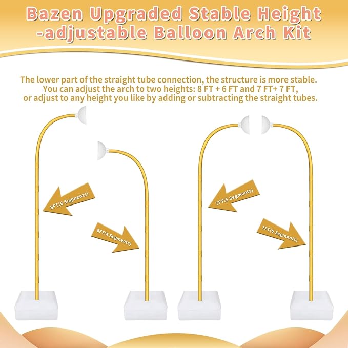 Bazen Half Arch Backdrop Stand for Party Adjustable Height Gold 8.2FT& 6FT | - Image 4