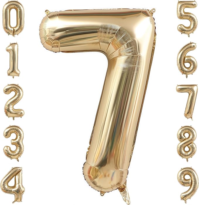 Champagne Gold 7 Balloon Number, 40 Inch Light Gold 7 Balloons Big Foil Mylar by BBPOOL