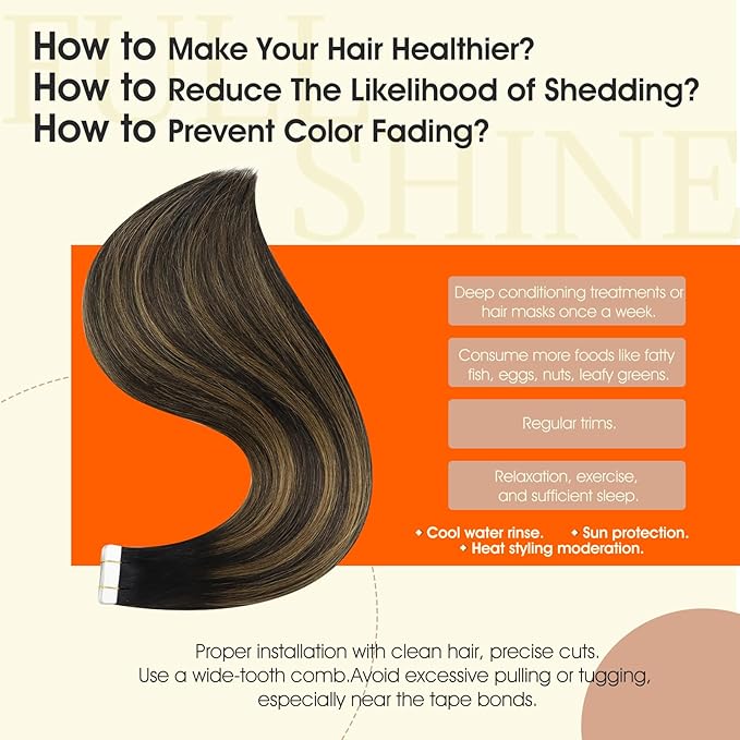 Full Shine Invisible Tape in Hair Extensions Human Hair Balayage Tape ins Human Hair Extensions Color 1B/6/1B Seamless Skin Weft Hair 22 Inch Double Sided Tapes for Women Add Length 50Gram 20Pcs