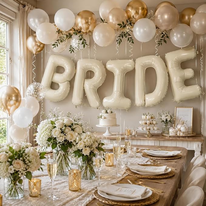 40 Inch Beige BRIDE Balloons, Cream White Sand Foil Letter Banner Sign - Image 7