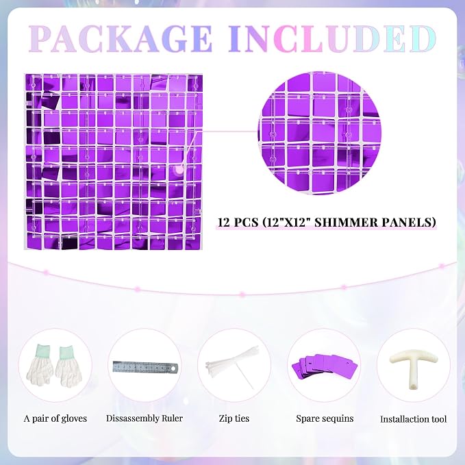 Shimmer Wall Backdrop Purple Wall Panels 24Pcs Square Sequin Shimmer Wall - Image 4