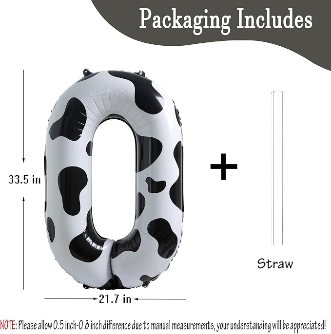 Cow Print Number 0 Balloon, Large 40 Inch Cow Number Birthday Balloons | Helium - Image 4