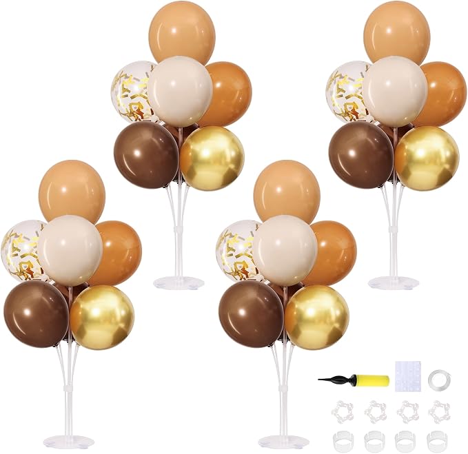 4 Sets Brown Balloons Stand for Table, Fall Party Decorations | Tan Sand White by ZyloonDecoration
