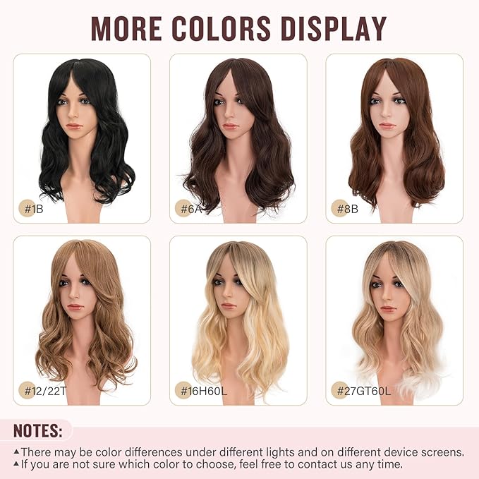 Hairro 18 Inch Long Hair Toppers Wavy with Side Bangs for Women, Clips In Synthetic Hairpieces Capless, for Adding Volume/Birthday/Party/Halloween/Cosplay Dress Up, Blonde mix White with Brown Root