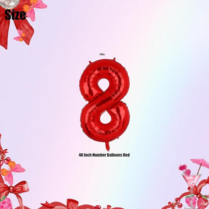 40 Inch 8 Red Number Balloons Mylar Foil Balloon 8th Birthday Party Decor | - Image 2