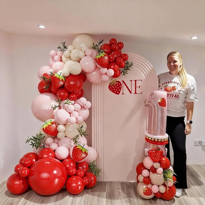 Strawberry Pink and Red Balloons Arch Kit - Image 6