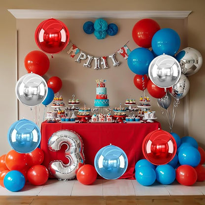 6Pcs Red Blue Silver Round Foil Balloons, 22inch 4D Metallic Balloons, Large - Image 5