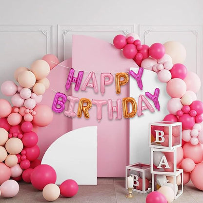TONIFUL Pink Orange Happy Birthday Balloons Banner Decor - Image 4