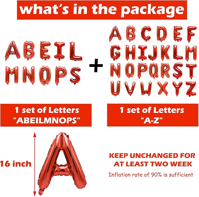 36 Pcs Red Letter Balloons, Custom A-Z Set - Image 3