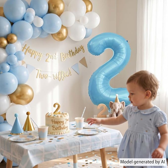 Pearlescent Blue Number 2 Balloon 40 Inch, Shiny Foil - Image 2
