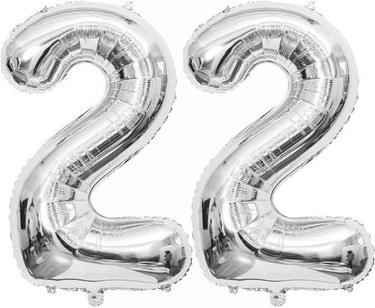 Silver 22 Number Balloons, 40 Inch Giant Number 22 Balloons Foil Mylar Helium by Lovoir