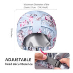 INNELO Luxury Shower Cap for Women Reusable Waterproof, Double Layered Shower Hair Cap with Adjustable Elastic Strap, Large Satin Lined Shower Bath Cap for Long Curly Straight Hair, Blue-Flower