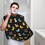 Beard Bib with 3 Suction Cups, Non-Stick Waterproof Hair Catcher Apron, Men's Shaving Essential for Grooming, Doodle Pets Dog Black Shave Bib