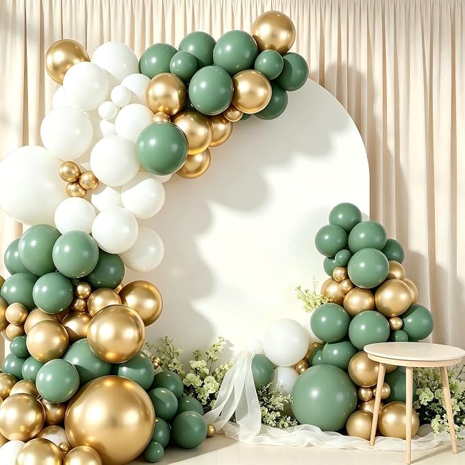Sage Green Gold Balloon Garland Arch Kit 160Pcs Sage Green White and Gold Latex - Image 5