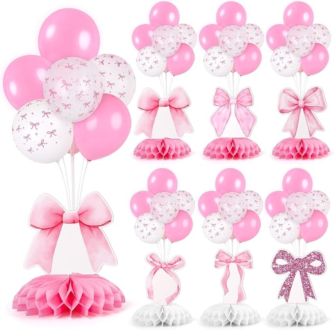 6 Set Pink Bow Birthday Decoration by Unknown