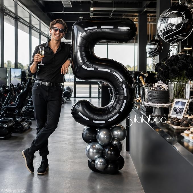 Race Car 40 Inch Black 5 Big Large Helium Balloon Number 0-9 | Track Giant - Image 3
