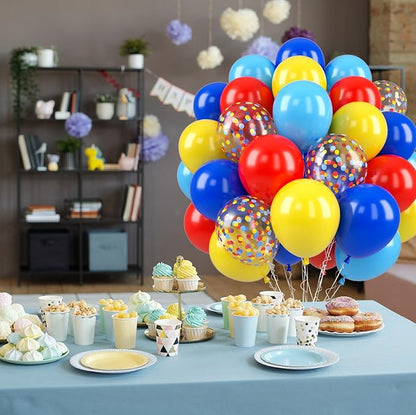 Red Yellow Blue Balloons, 12 Inch Royal Light Blue mattee Red Yellow Confetti - Image 7