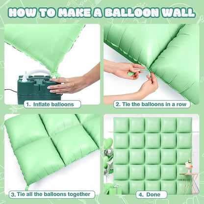 NISOCY 25PCS Matte Pastel Green Square Foil Balloons Wall Backdrop | Double - Image 4