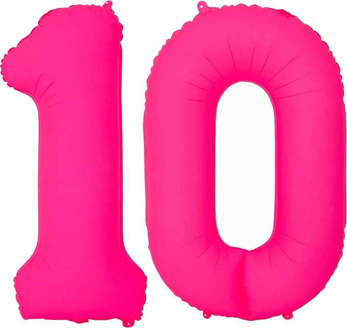 Pink Birthday Number 10 Balloons 40IN Fluorescent Pink 10 Foil Balloon | by YOIOZAIZAI