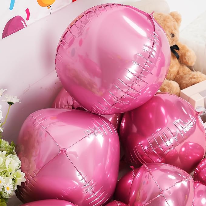 12Pcs Pink Round Foil Balloons, Metallic Pink Foil Balloon - Image 6