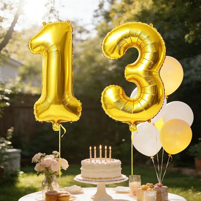 40 Inch Number 13 Balloons for 13th Birthday Party Decorations, 0-100 Gold - Image 3