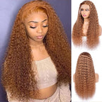 Brown Deep Curly Wave Human Hair Lace Front Wigs with Baby Hair for Black Women Pre Plucked 180% Density Brazilian Virgin Hair HD Transparent Lace Frontal Wig 14 Inch