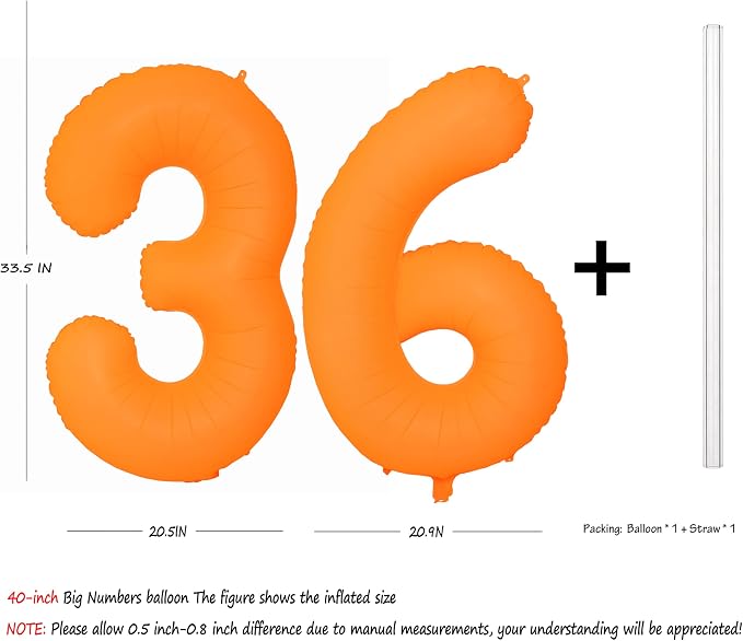 Orange Birthday Number 36 Balloon 40IN Fluorescent Orange 63 Balloon | - Image 2