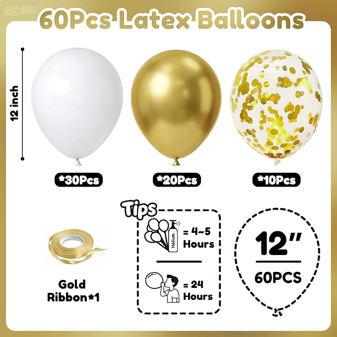 White Gold Balloons, Baby Shower, Anniversary, Graduation, Wedding Party - Image 2